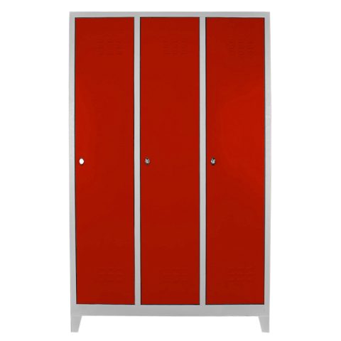 3 lü Standart Soyunma Dolabı Gri-Kırmızı