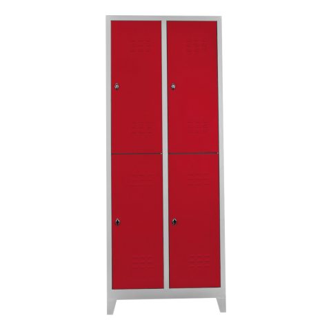 4 lü Standart Soyunma Dolabı Gri-Kırmızı